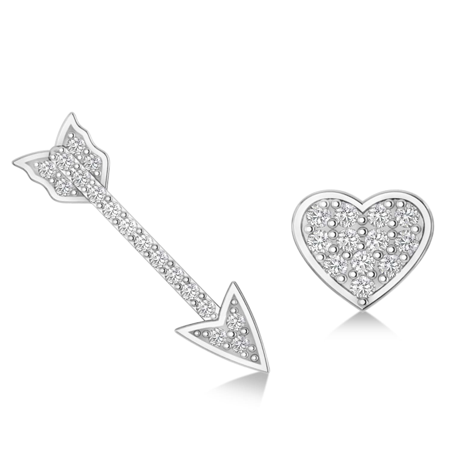 Heart & Arrow Diamond Mismatched Earrings 14k White Gold (0.21ct)