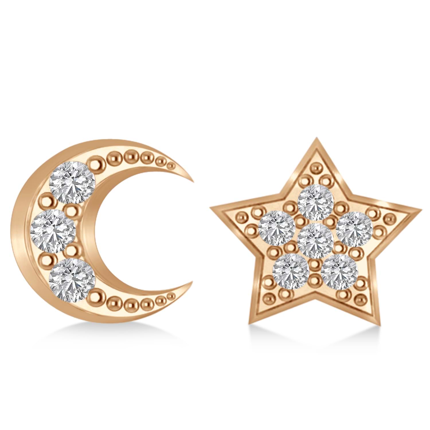 Moon & Star Diamond Mismatched Earrings 14k Rose Gold (0.14ct)