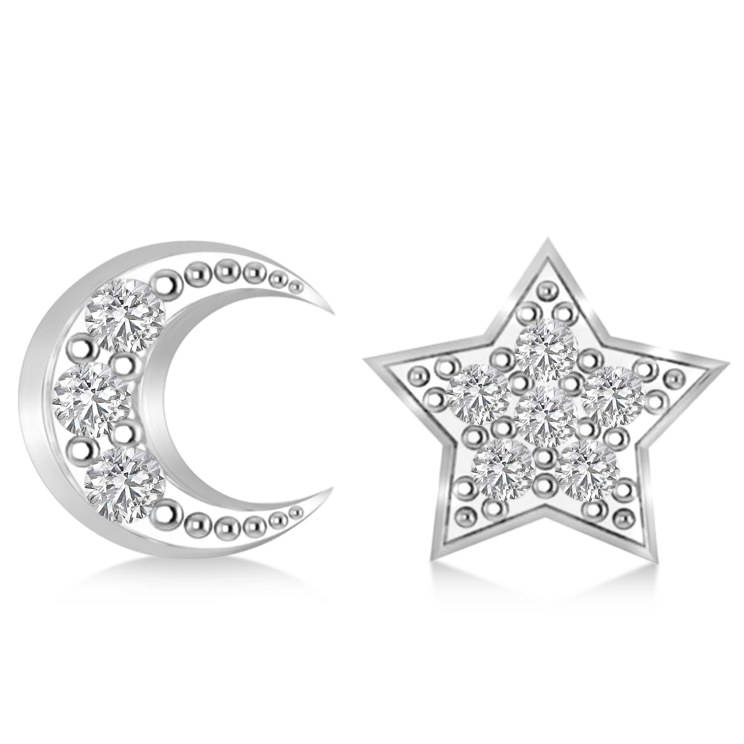 Moon & Star Diamond Mismatched Earrings 14k White Gold (0.14ct)