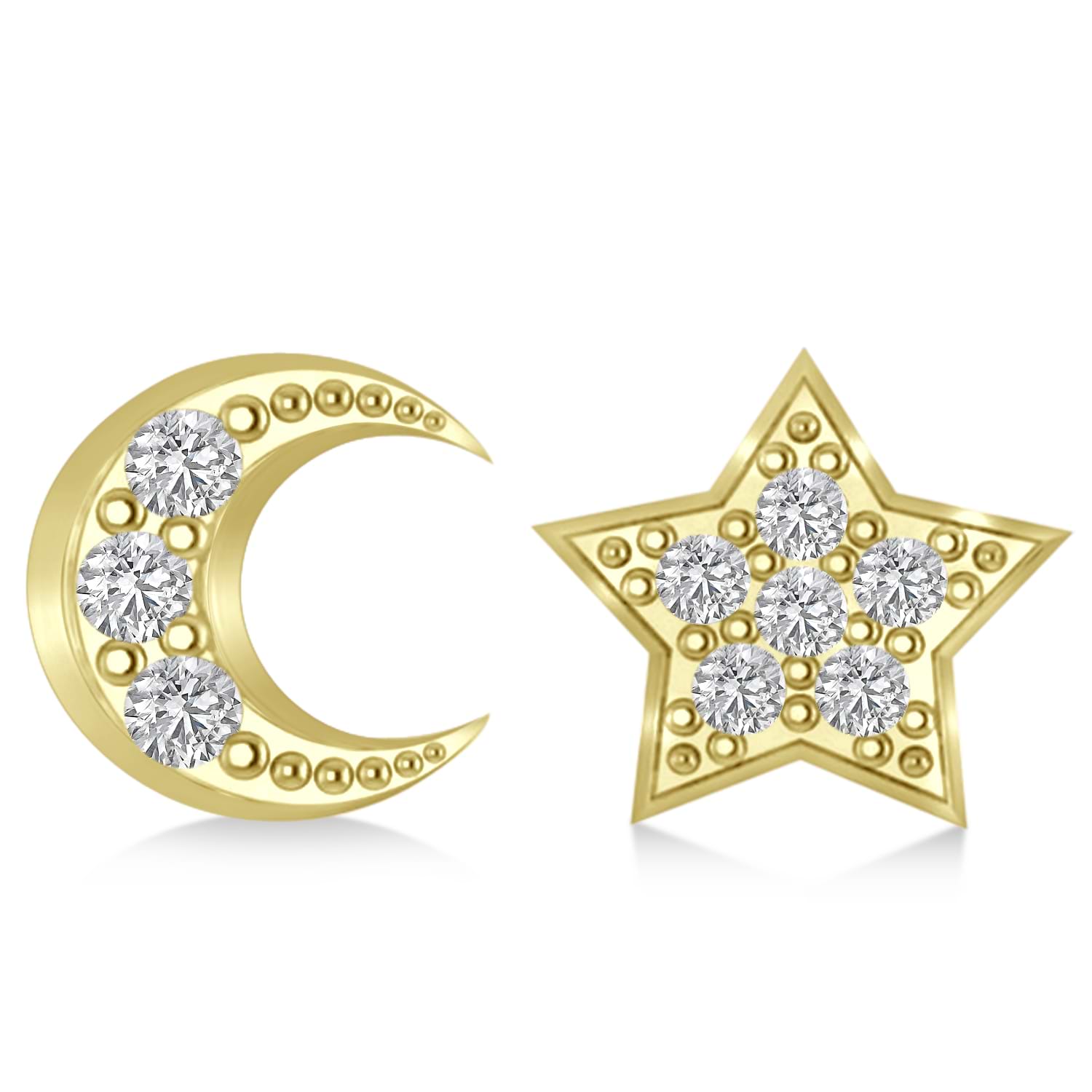 Moon & Star Diamond Mismatched Earrings 14k Yellow Gold (0.14ct)