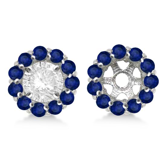 Round Blue Sapphire Earring Jackets 4mm Studs 14K White Gold (0.96ct)