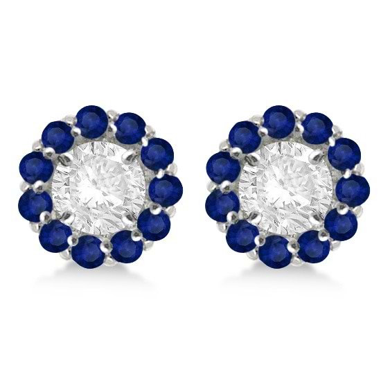 Round Blue Sapphire Earring Jackets 5mm Studs 14K White Gold (1.08ct)