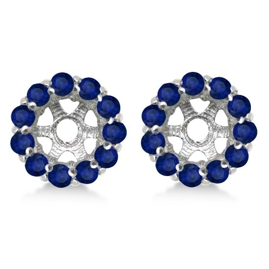 Round Blue Sapphire Earring Jackets 7mm Studs 14K White Gold (1.32ct)