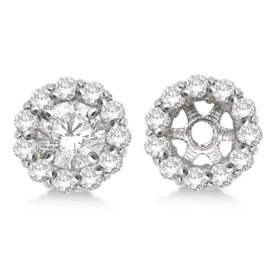 Round Diamond Earring Jackets for 9mm Studs 14k White Gold (1.12ct)
