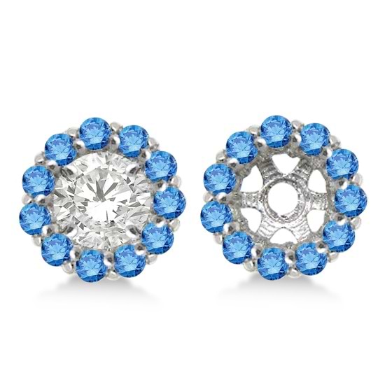 Round Blue Diamond Earring Jackets for 8mm Studs 14K White Gold (1.00ct)