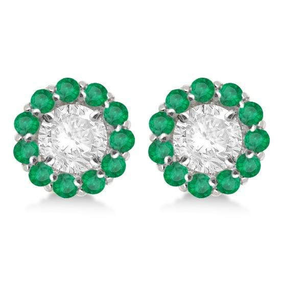 Round Emerald Earring Jackets for 4mm Studs 14K White Gold (0.96ct)