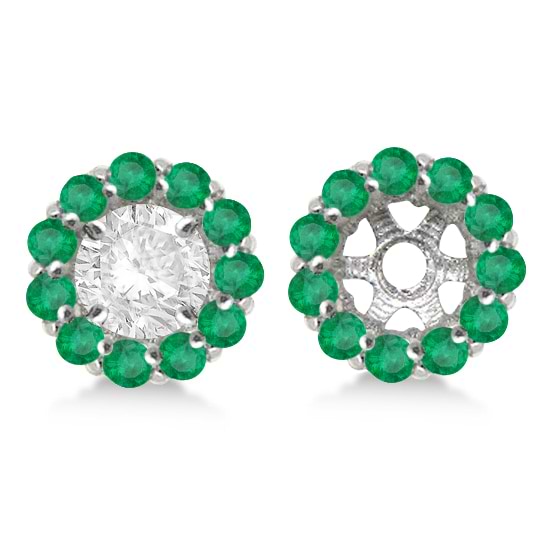 Round Emerald Earring Jackets for 6mm Studs 14K White Gold (1.20ct)