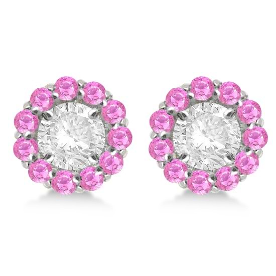 Round Pink Sapphire Earring Jackets 5mm Studs 14K White Gold (1.08ct)