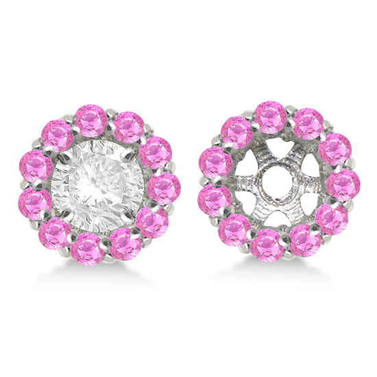 Round Pink Sapphire Earring Jackets 8mm Studs 14K White Gold (1.44ct)