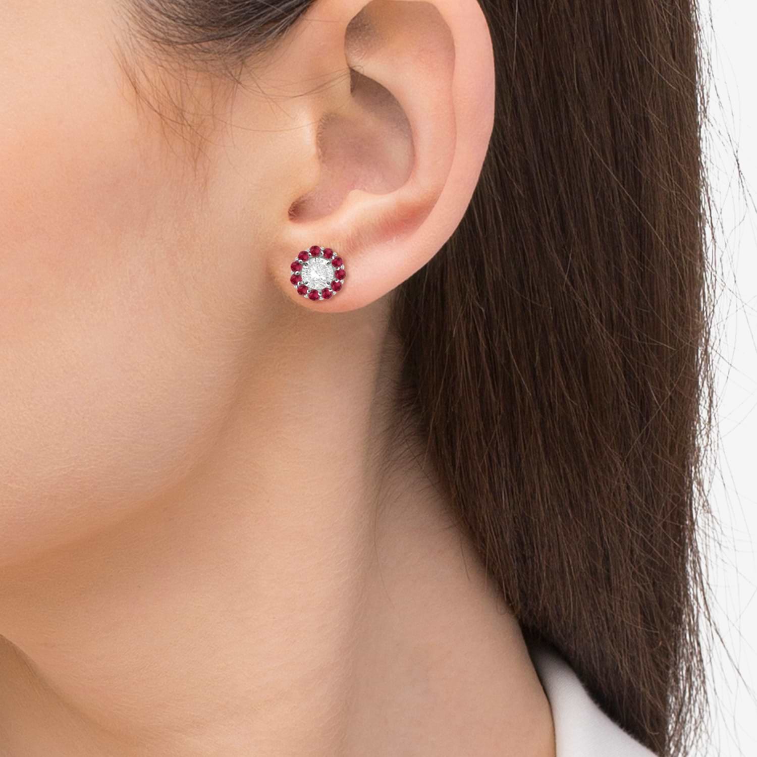 Round Ruby Earring Jackets for 5mm Studs 14K White Gold (1.08ct)