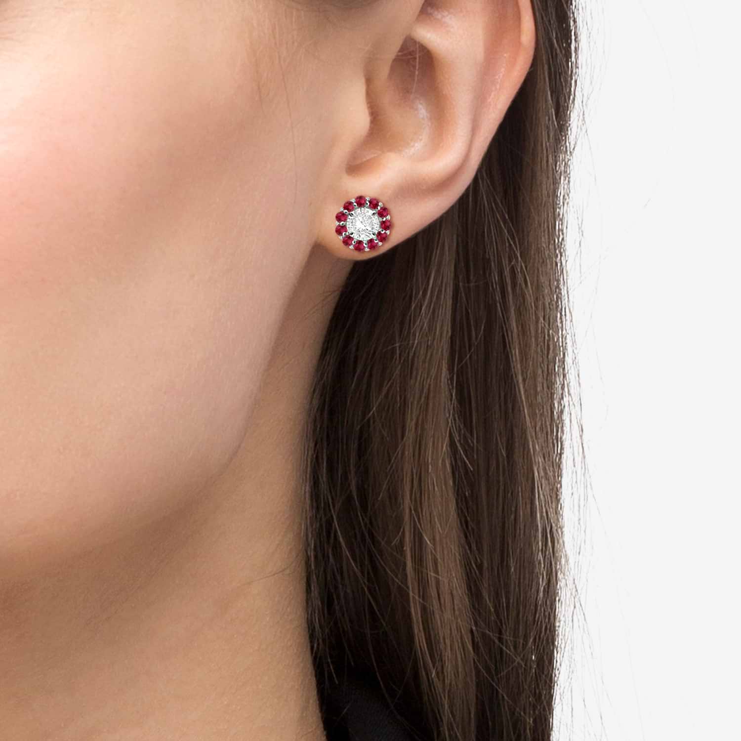 Round Ruby Earring Jackets for 8mm Studs 14K White Gold (1.44ct)