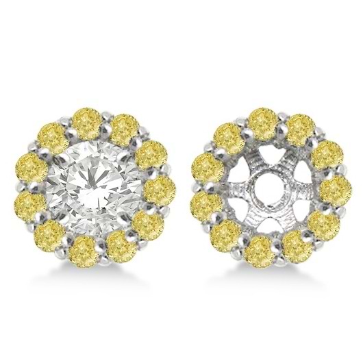 Round Yellow Diamond Earring Jackets for 6mm Studs 14K W. Gold (0.80ct)