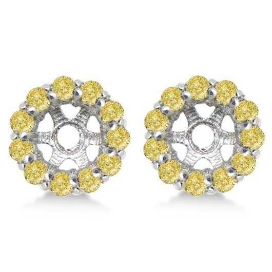 Round Yellow Diamond Earring Jackets for 8mm Studs 14K W. Gold (1.00ct)