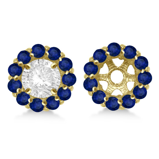 Round Blue Sapphire Earring Jackets 7mm Studs 14K Yellow Gold (1.32ct)