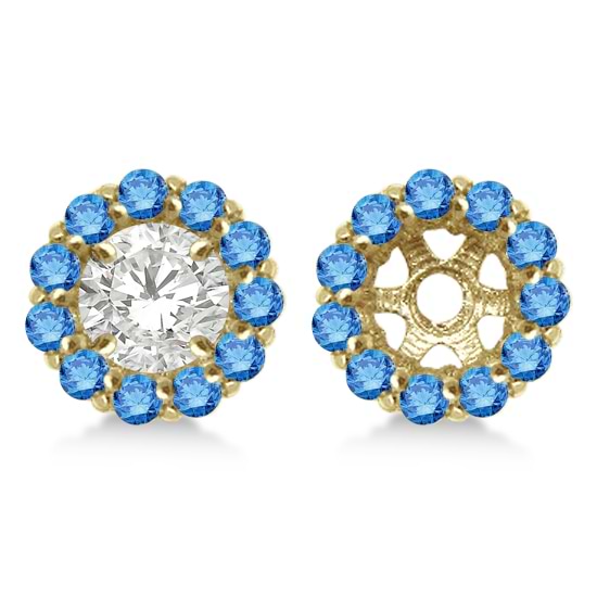 Round Blue Diamond Earring Jackets for 5mm Studs 14K Yellow Gold (0.77ct)