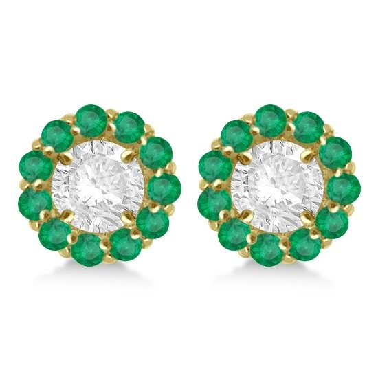 Round Emerald Earring Jackets for 4mm Studs 14K Yellow Gold (0.96ct)