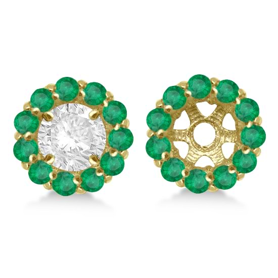 Round Emerald Earring Jackets for 5mm Studs 14K Yellow Gold (1.08ct)
