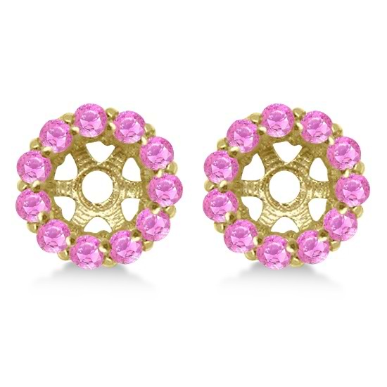 Round Pink Sapphire Earring Jackets 4mm Studs 14K Yellow Gold (0.96ct)