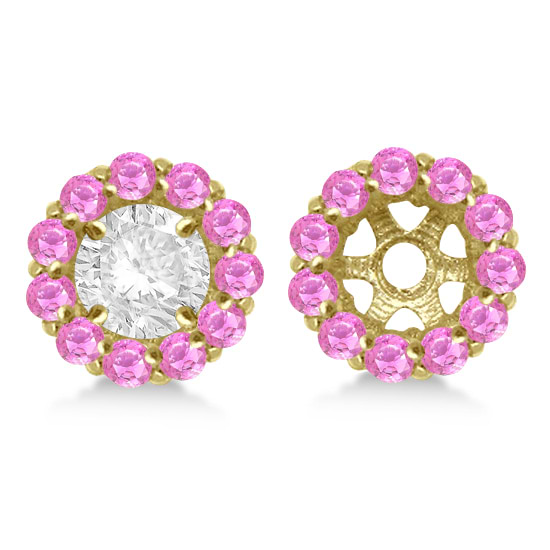 Round Pink Sapphire Earring Jackets 6mm Studs 14K Yellow Gold (1.20ct)