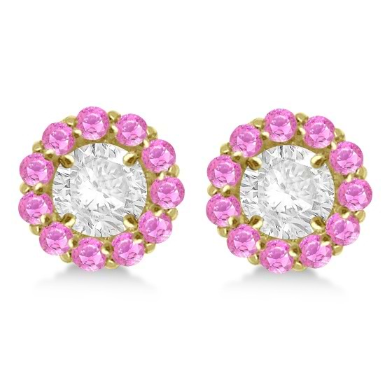 Round Pink Sapphire Earring Jackets 6mm Studs 14K Yellow Gold (1.20ct)