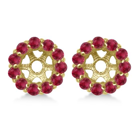 Round Ruby Earring Jackets for 4mm Studs 14K Yellow Gold (0.96ct)