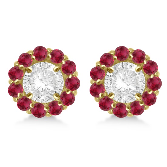 Round Ruby Earring Jackets for 4mm Studs 14K Yellow Gold (0.96ct)