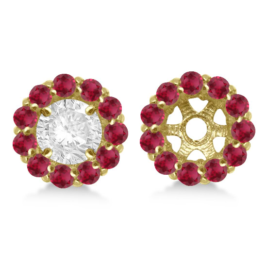 Round Ruby Earring Jackets for 7mm Studs 14K Yellow Gold (1.32ct)