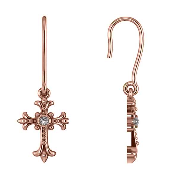 Diamond Gothic Cross Bezel Set Earrings 14k Rose Gold (0.06ct)