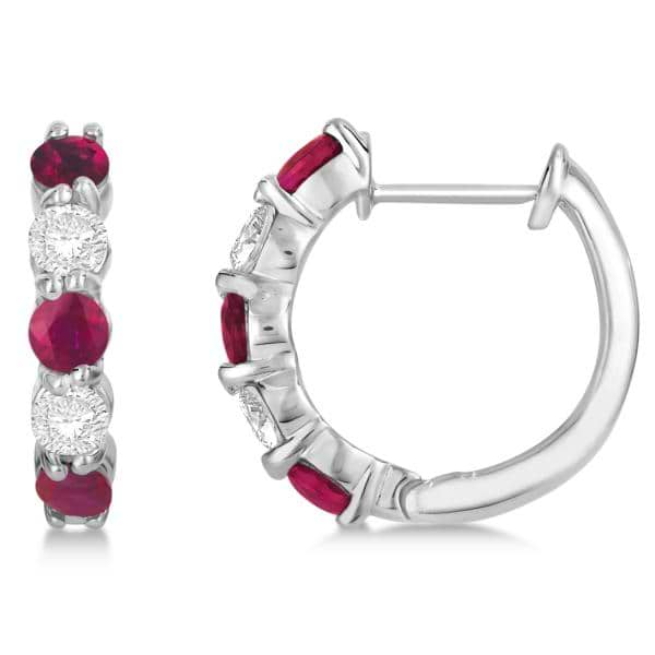 Prong Set Ruby & Diamond Hoop Earrings 14k White Gold (1.94ct)