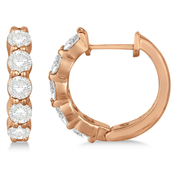 Hinged Hoop Diamond Huggie Style Earrings 14k Rose Gold (1.51ct)
