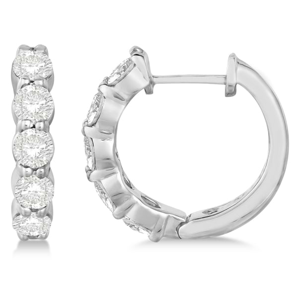 Hinged Hoop Diamond Huggie Style Earrings in 14k White Gold (1.51ct)