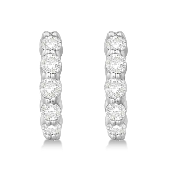 Hinged Hoop Diamond Huggie Style Earrings in 14k White Gold (1.00ct)