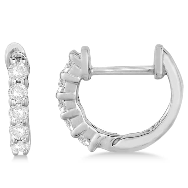 Hinged Hoop Diamond Huggie Style Earrings in 14k White Gold (0.25ct)