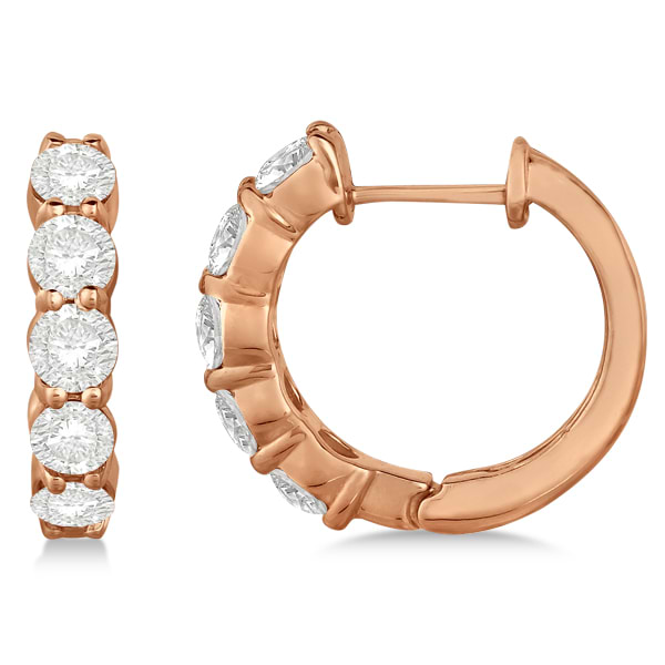 Hinged Hoop Diamond Huggie Style Earrings 14k Rose Gold (2.00ct)