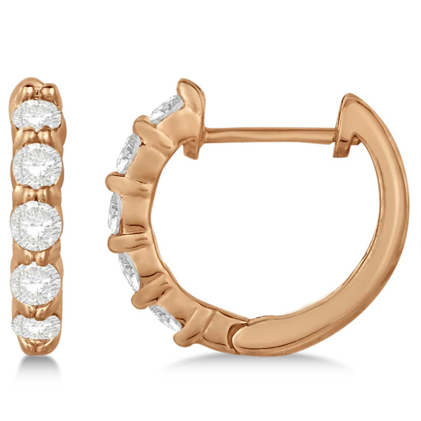 Hinged Hoop Diamond Huggie Style Earrings in 14k Rose Gold (0.50ct)
