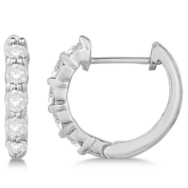 Hinged Hoop Diamond Huggie Style Earrings 14k White Gold (0.50ct)