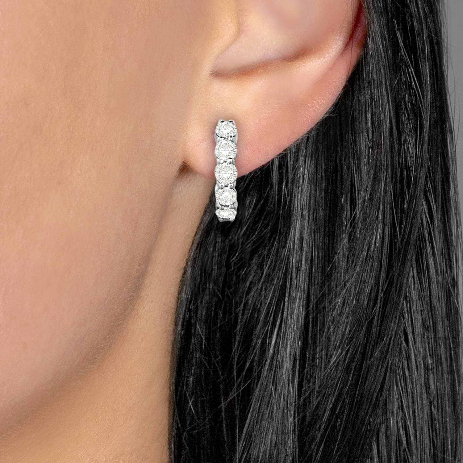 Hinged Hoop Diamond Huggie Style Earrings in 14k White Gold (0.50ct)