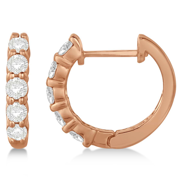 Hinged Hoop Diamond Huggie Style Earrings in 14k Rose Gold (0.75ct)