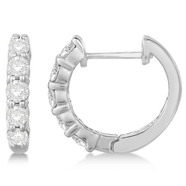 Hinged Hoop Diamond Huggie Style Earrings 14k White Gold (0.75ct)