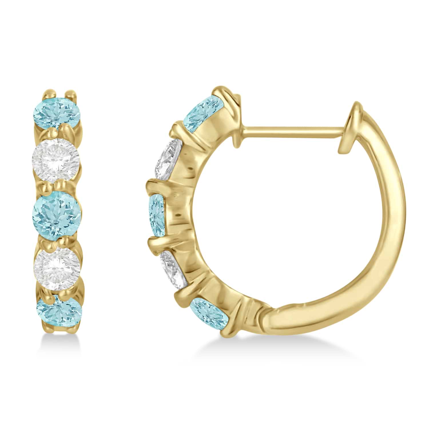 Prong Set Aquamarine & Diamond Hoop Earrings 14k Yellow Gold (1.94ct)