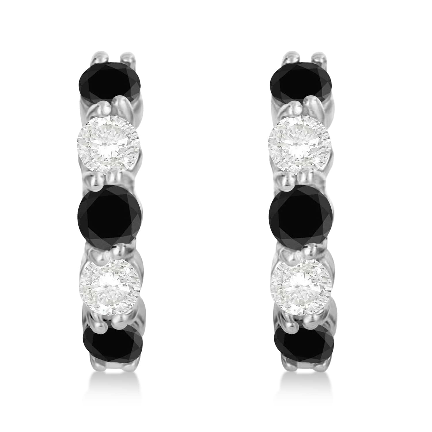 Prong Set Black & White Diamond Hoop Earrings 14k White Gold (1.94ct)