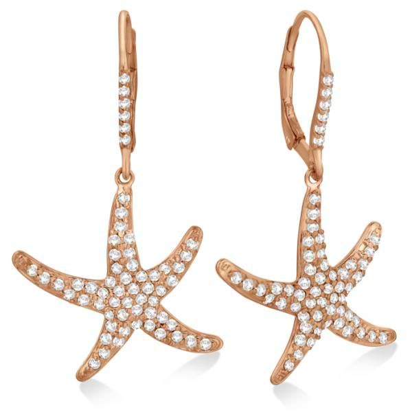 Dangling Starfish Diamond Earrings Pave Set 14k Rose Gold (1.17ct)