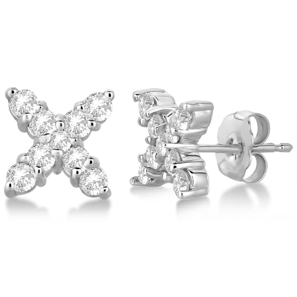 Diamond Studs X Earrings Push Backs in 14k White Gold (0.75 ct)