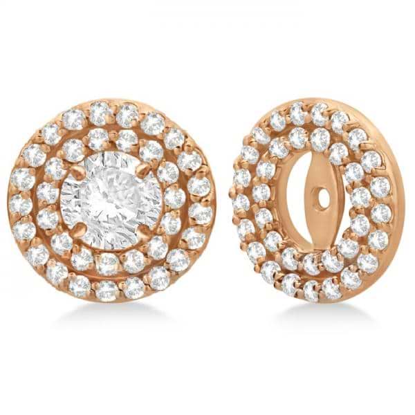 Double Halo Diamond Earring Jackets for 7mm Studs 14k Rose Gold (0.75ct)