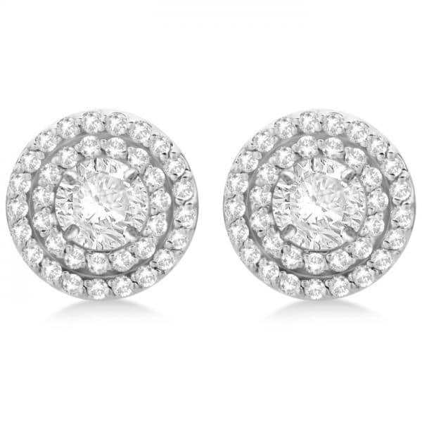Double Halo Diamond Earring Jackets for 5mm Studs 14k White Gold (0.60ct)
