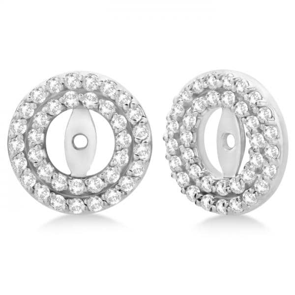 Double Halo Diamond Earring Jackets for 5mm Studs 14k White Gold (0.60ct)