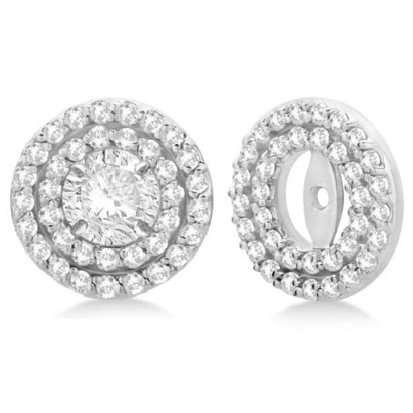 Double Halo Diamond Earring Jackets for 7mm Studs 14k White Gold (0.75ct)