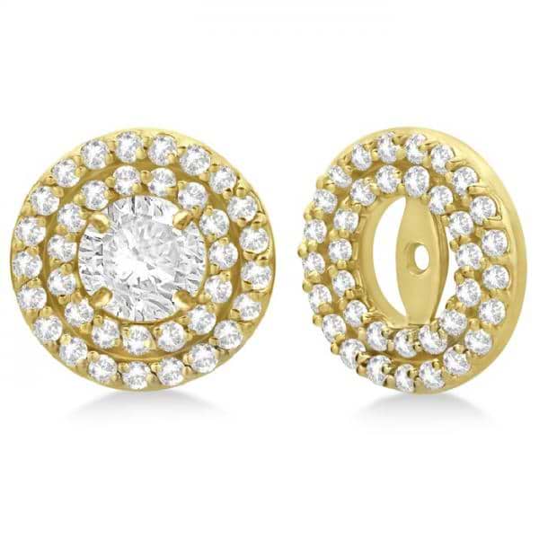 Double Halo Diamond Earring Jackets for 5mm Studs 14k Yellow Gold (0.60ct)