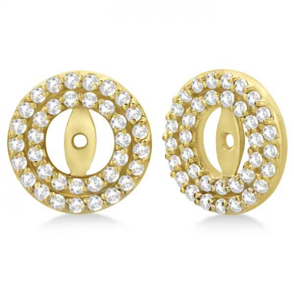 Double Halo Diamond Earring Jackets for 7mm Studs 14k Yellow Gold (0.75ct)