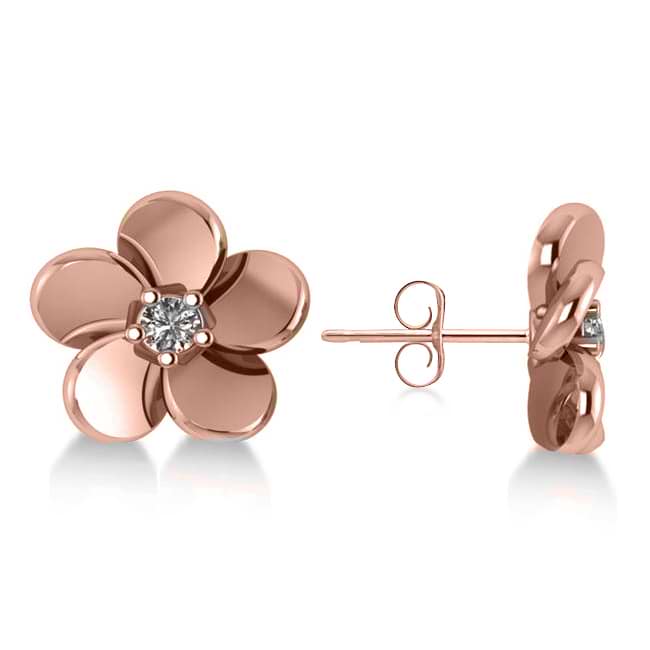 Diamond Flower Blossom Stud Earrings 14k Rose Gold (0.06ct)